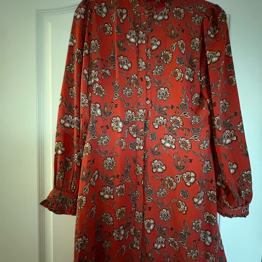 LOFT Red Floral High Low Dress